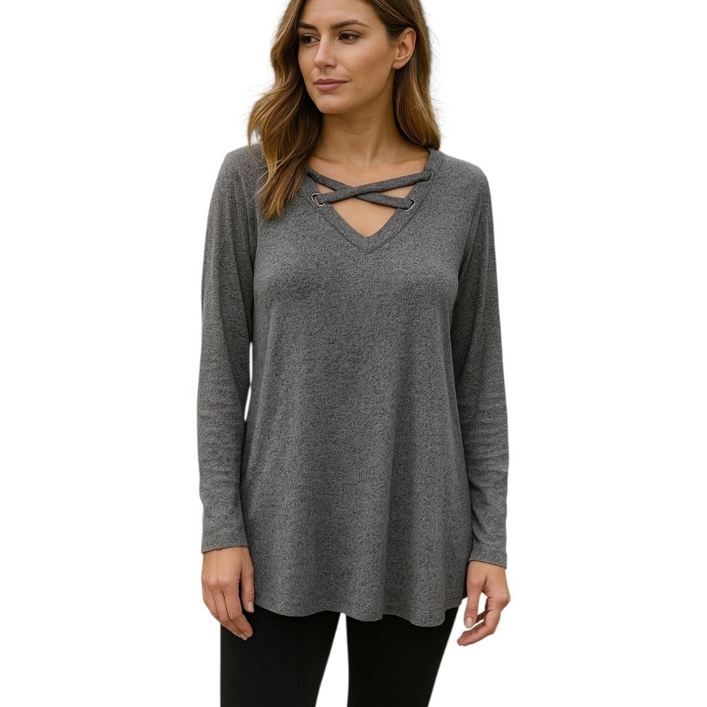 Maurices Medium Long Sleeve Longline Gray Casual Shirt